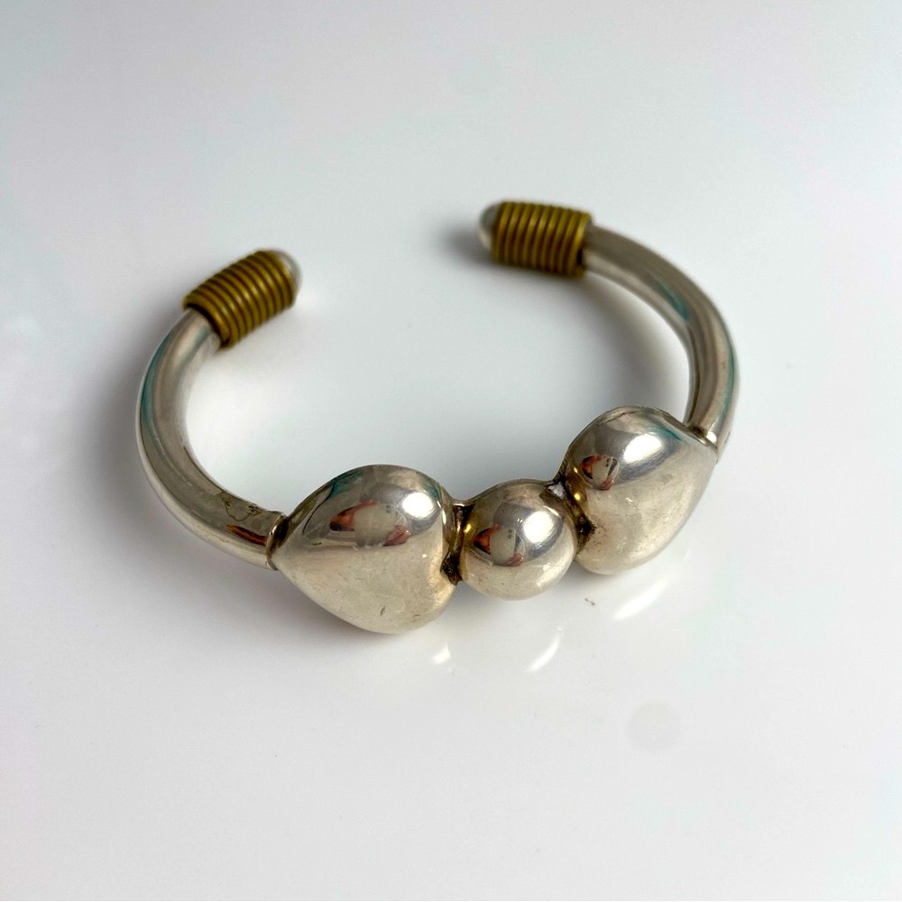 Vintage Sterling Taxco Heart Cuff Bracelet